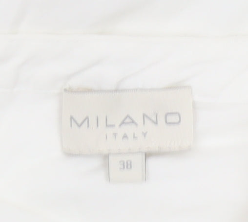 Milano Italy Women White UK 10 V-Neck Cotton Puff Sleeve Blouse