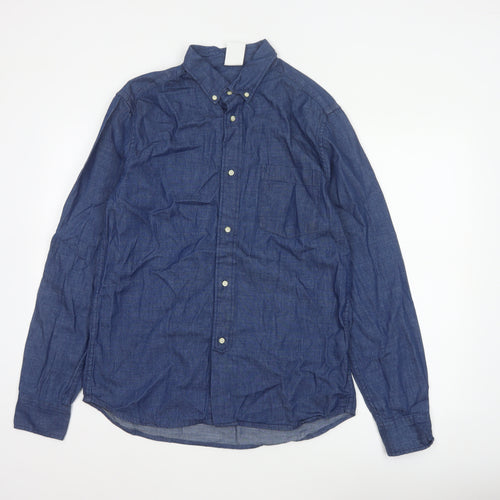 H&M Men Blue M 100% Cotton Denim Button-Down Long Sleeve Shirt