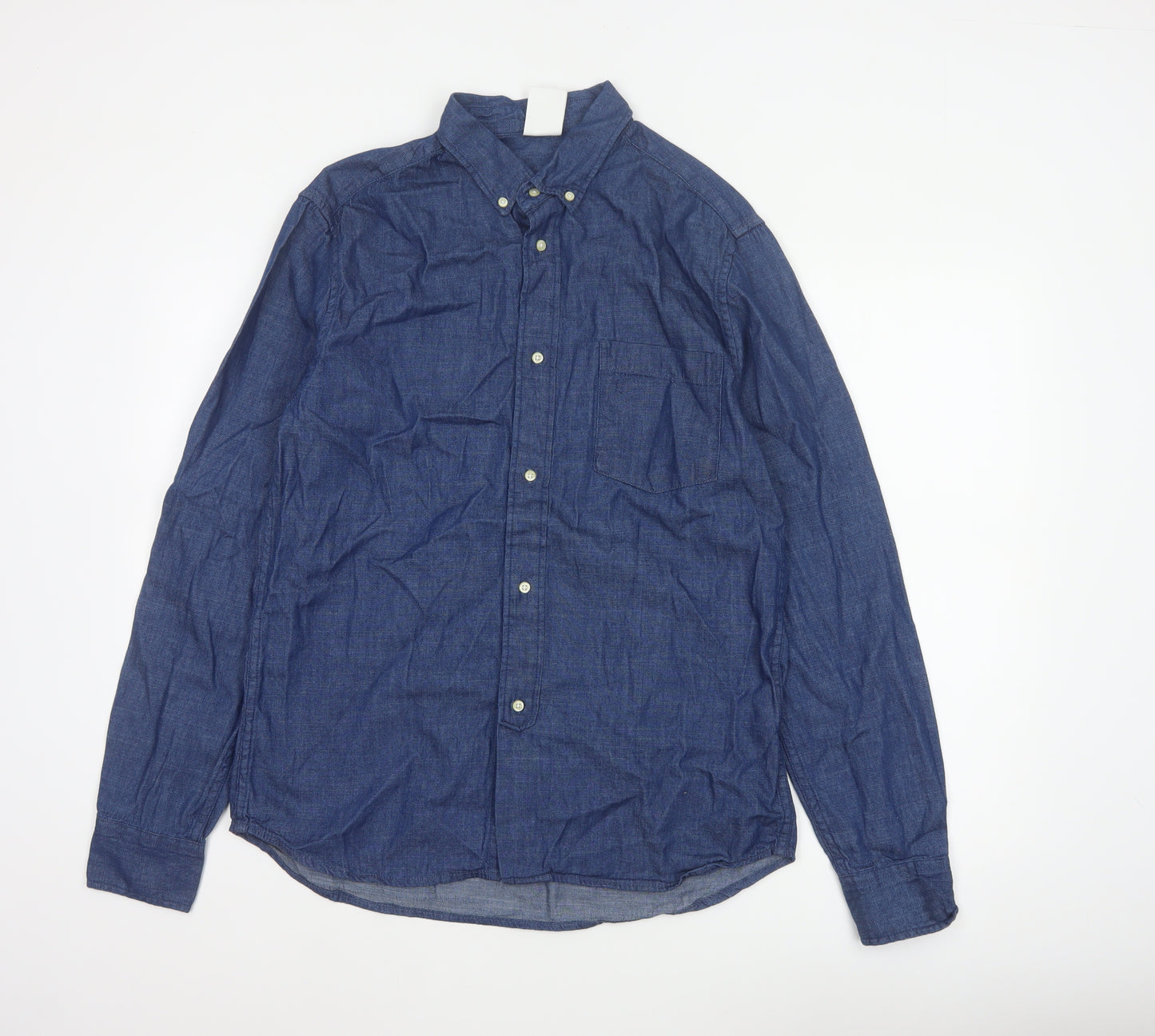 H&M Men Blue M 100% Cotton Denim Button-Down Long Sleeve Shirt