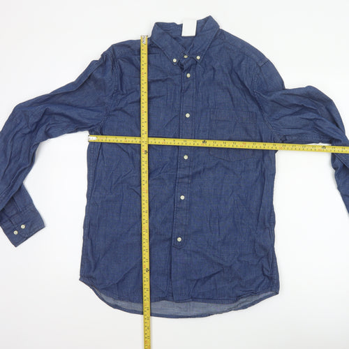H&M Men Blue M 100% Cotton Denim Button-Down Long Sleeve Shirt