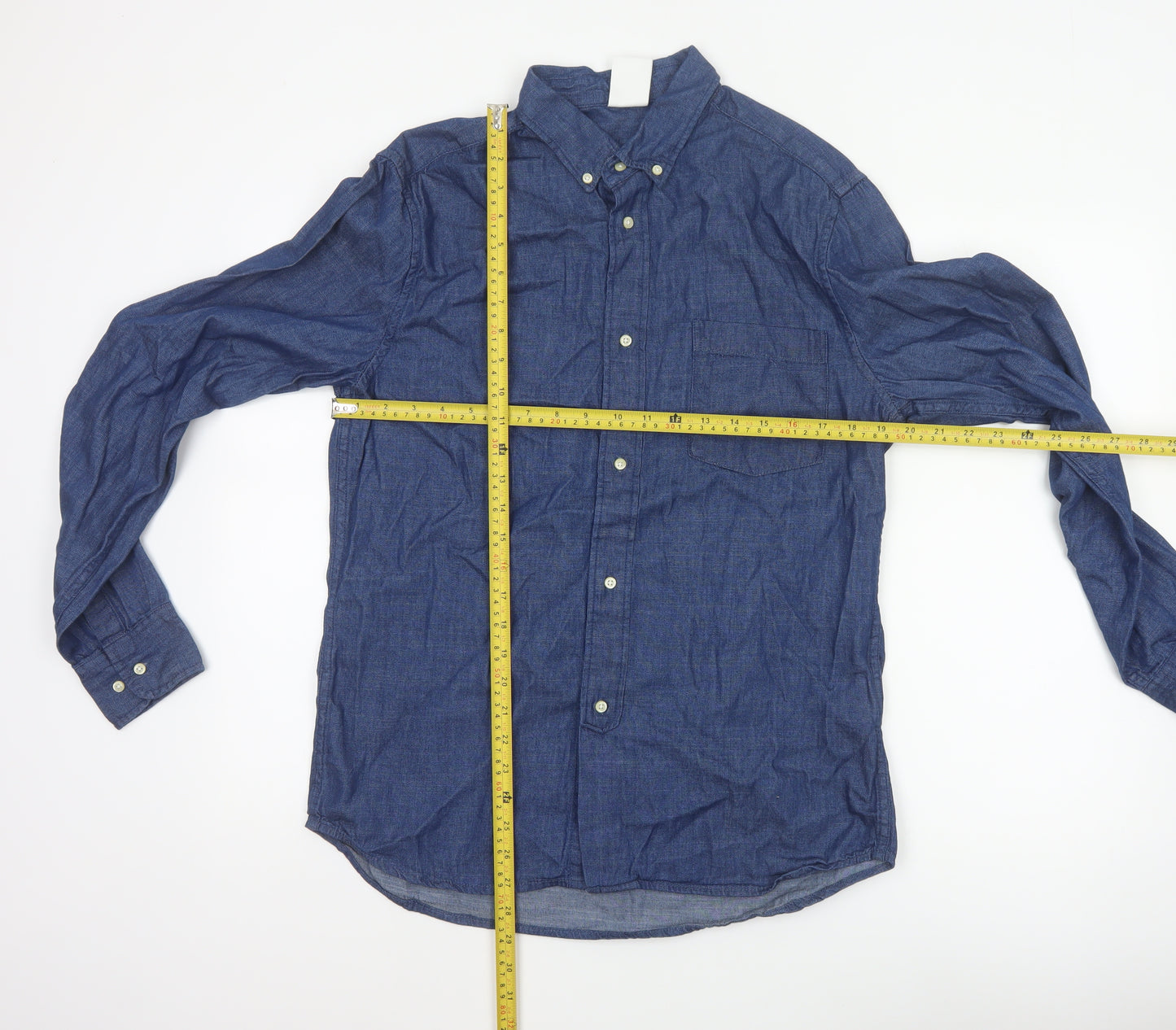 H&M Men Blue M 100% Cotton Denim Button-Down Long Sleeve Shirt