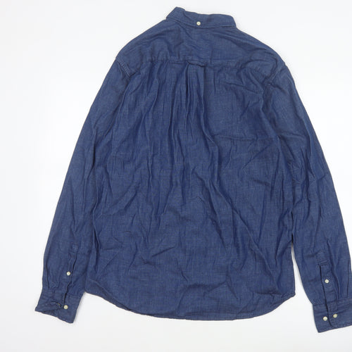 H&M Men Blue M 100% Cotton Denim Button-Down Long Sleeve Shirt