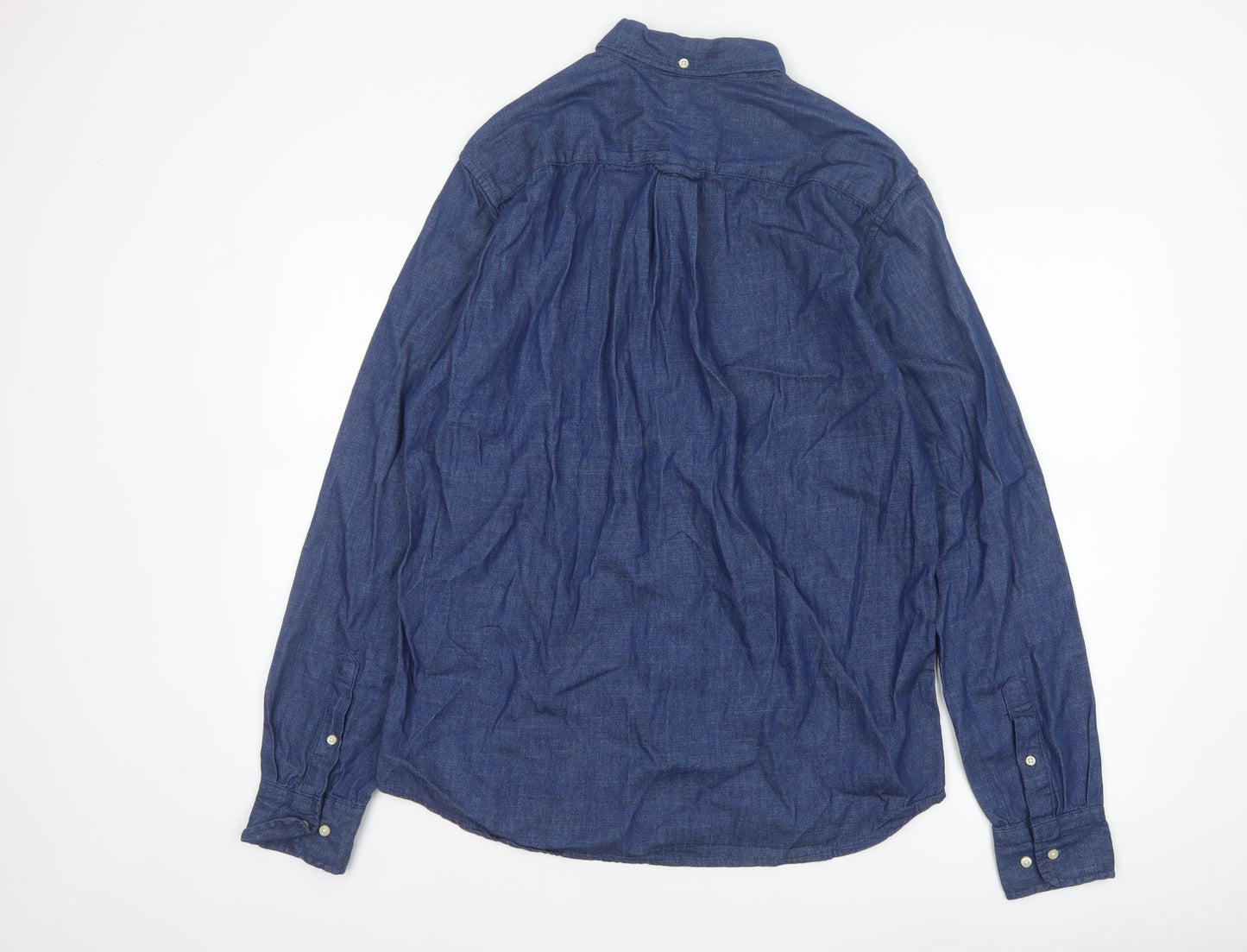 H&M Men Blue M 100% Cotton Denim Button-Down Long Sleeve Shirt