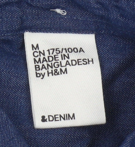 H&M Men Blue M 100% Cotton Denim Button-Down Long Sleeve Shirt
