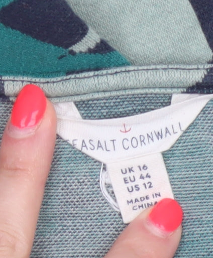 Seasalt Cornwall Women Green Geometric Jersey Tunic Top UK 16