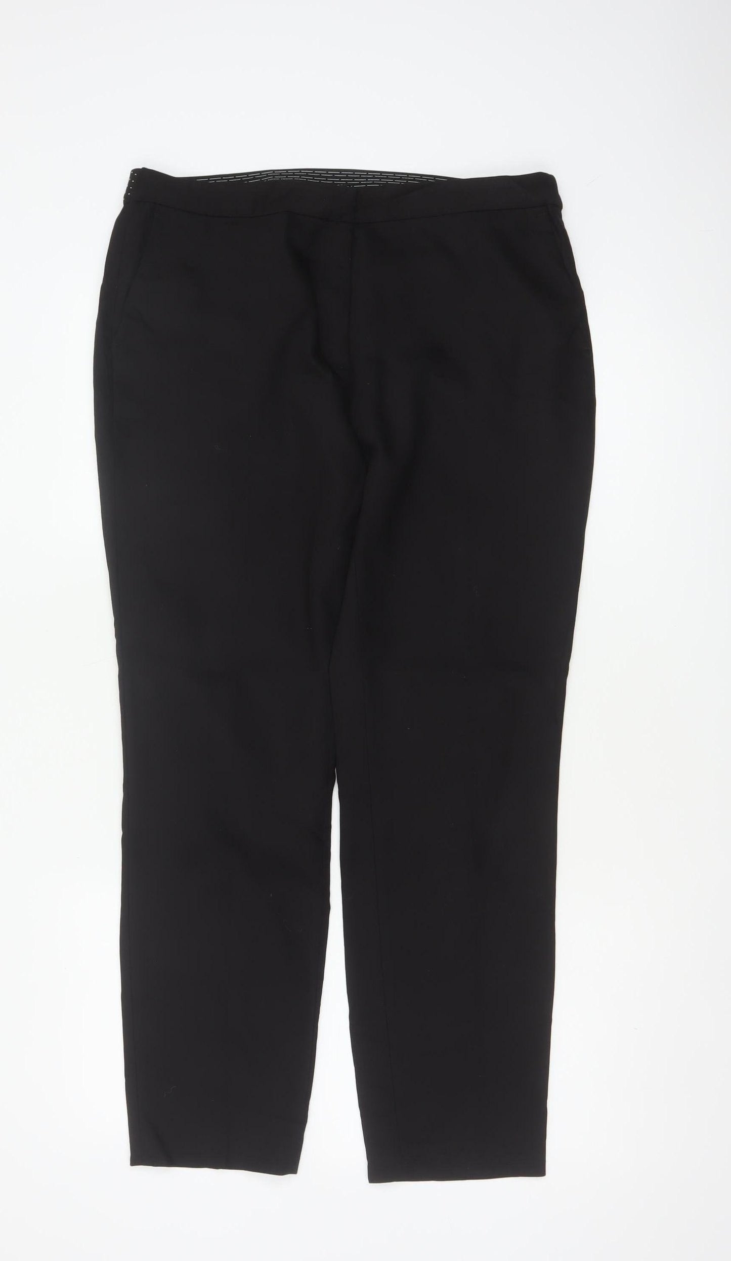 Zara Basic Women Black UK 16 Straight Leg Stretch Trousers