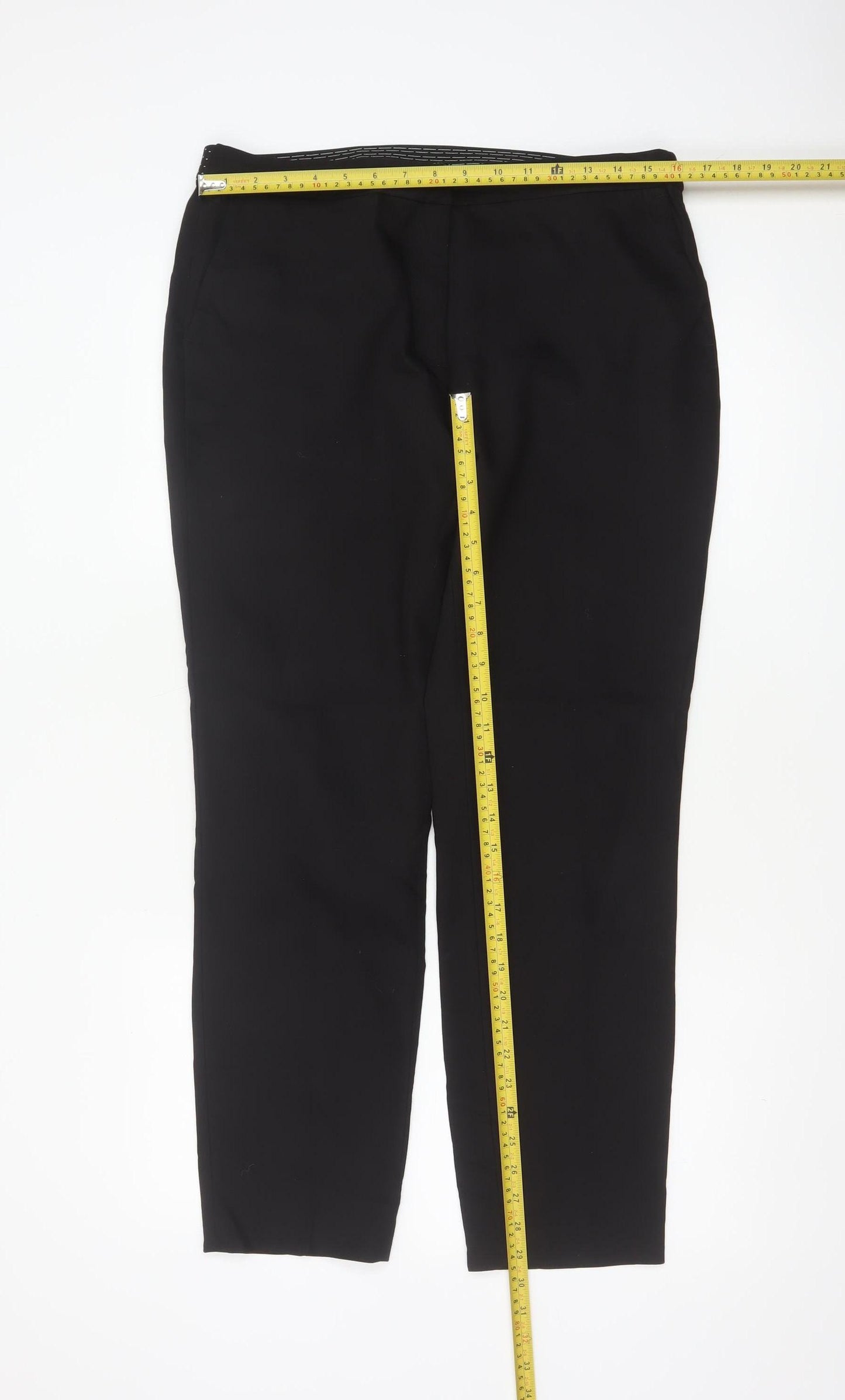 Zara Basic Women Black UK 16 Straight Leg Stretch Trousers
