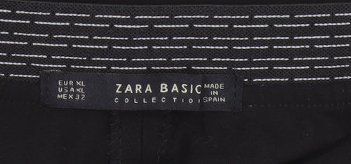 Zara Basic Women Black UK 16 Straight Leg Stretch Trousers
