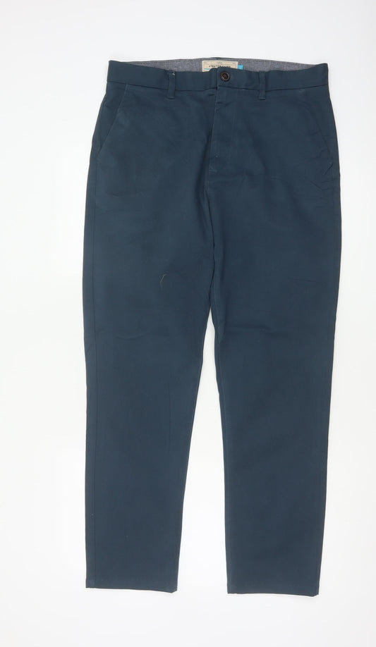 Next Men's Blue 32L Slim Stretch Chino Trousers Cotton