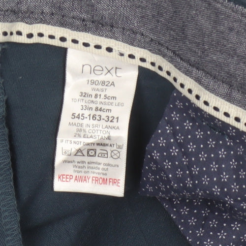 Next Men's Blue 32L Slim Stretch Chino Trousers Cotton