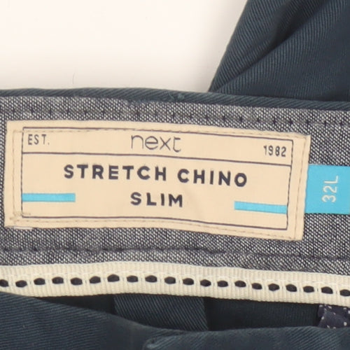 Next Men's Blue 32L Slim Stretch Chino Trousers Cotton