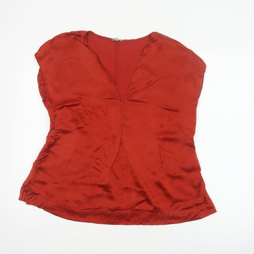 Jigsaw Women Red L Silk V-Neck Wrap Style Cap Sleeve Blouse