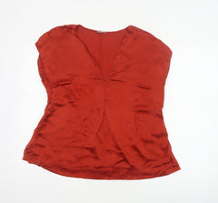 Jigsaw Women Red L Silk V-Neck Wrap Style Cap Sleeve Blouse