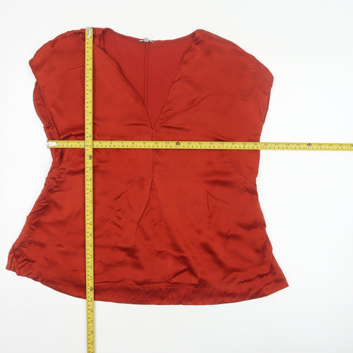 Jigsaw Women Red L Silk V-Neck Wrap Style Cap Sleeve Blouse