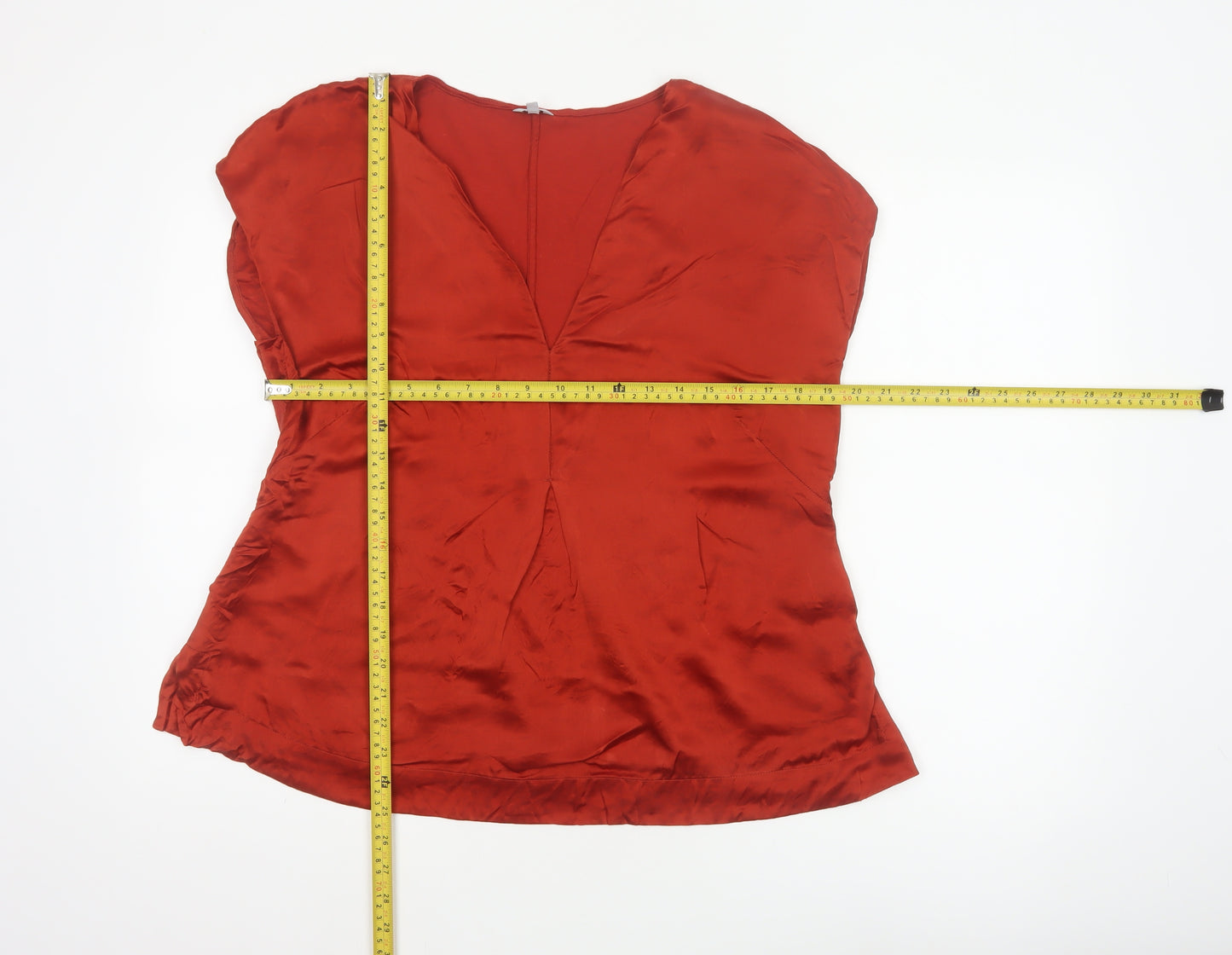 Jigsaw Women Red L Silk V-Neck Wrap Style Cap Sleeve Blouse