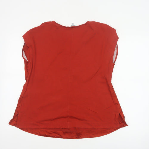Jigsaw Women Red L Silk V-Neck Wrap Style Cap Sleeve Blouse