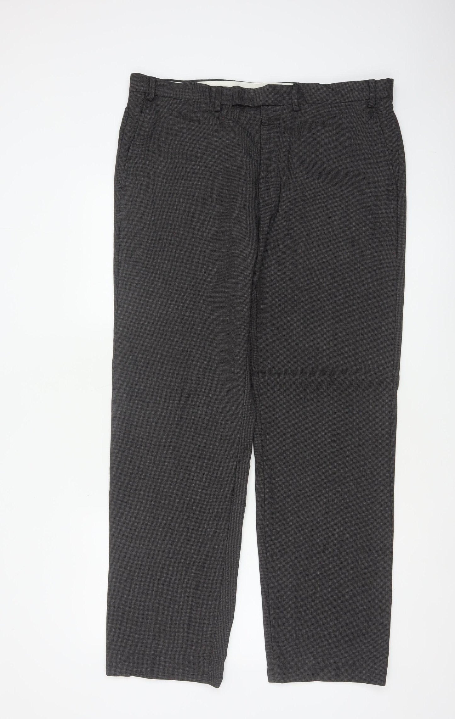 Marks & Spencer Men Grey 36 Regular Wool Dress Trousers 36x33