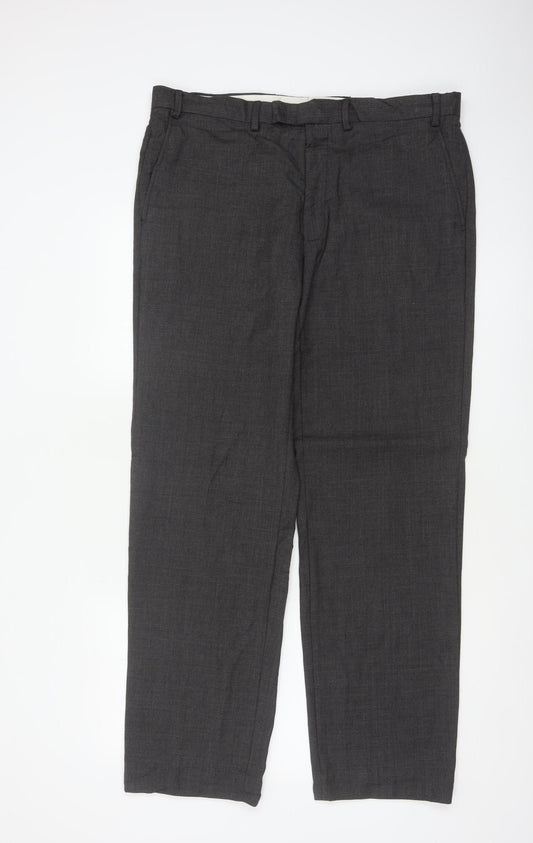 Marks & Spencer Men Grey 36 Regular Wool Dress Trousers 36x33