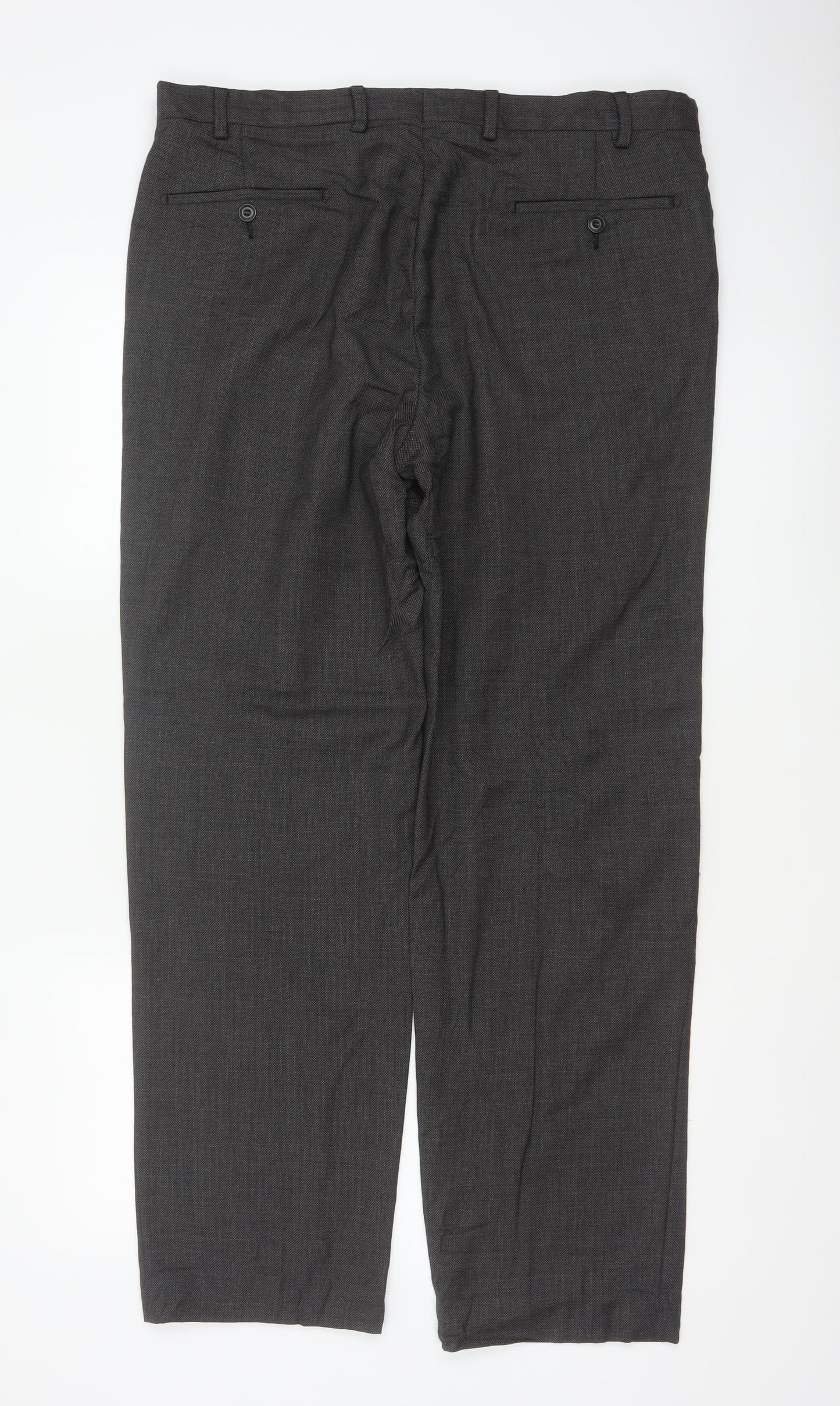 Marks & Spencer Men Grey 36 Regular Wool Dress Trousers 36x33