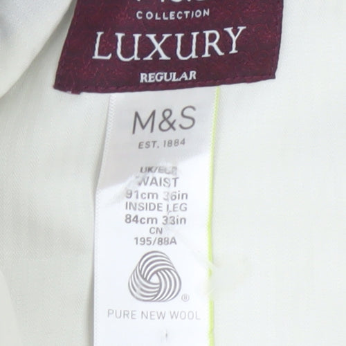 Marks & Spencer Men Grey 36 Regular Wool Dress Trousers 36x33