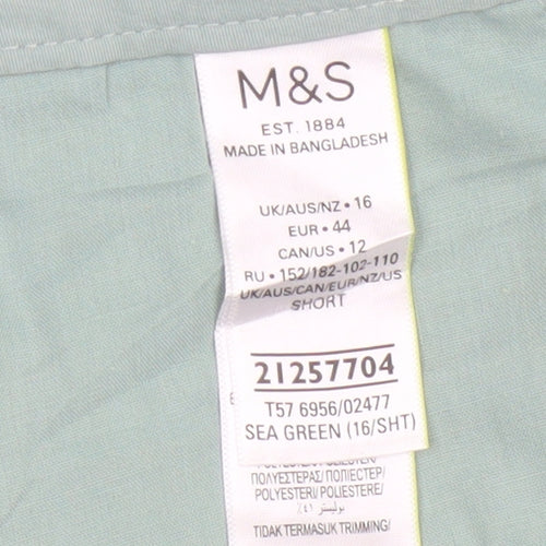 Marks and Spencer Women’s Sea Green UK 16 Short Tapered Chino Trousers