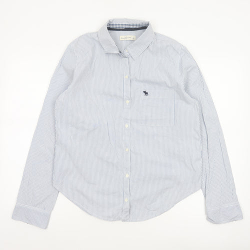 Abercrombie & Fitch Women Blue Stripe L Classic Cotton Button-Up Shirt