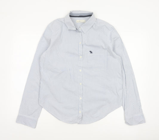 Abercrombie & Fitch Women Blue Stripe L Classic Cotton Button-Up Shirt
