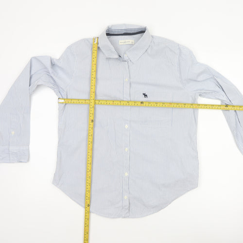 Abercrombie & Fitch Women Blue Stripe L Classic Cotton Button-Up Shirt