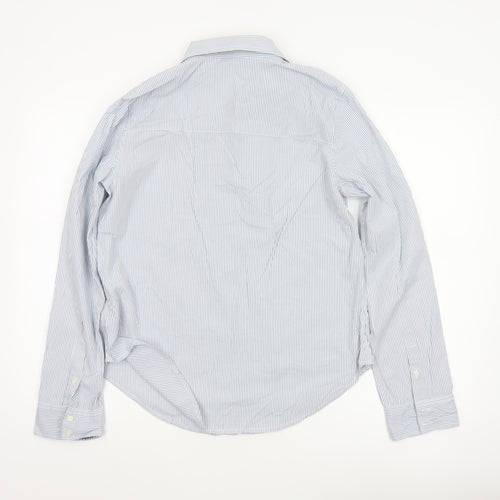 Abercrombie & Fitch Women Blue Stripe L Classic Cotton Button-Up Shirt
