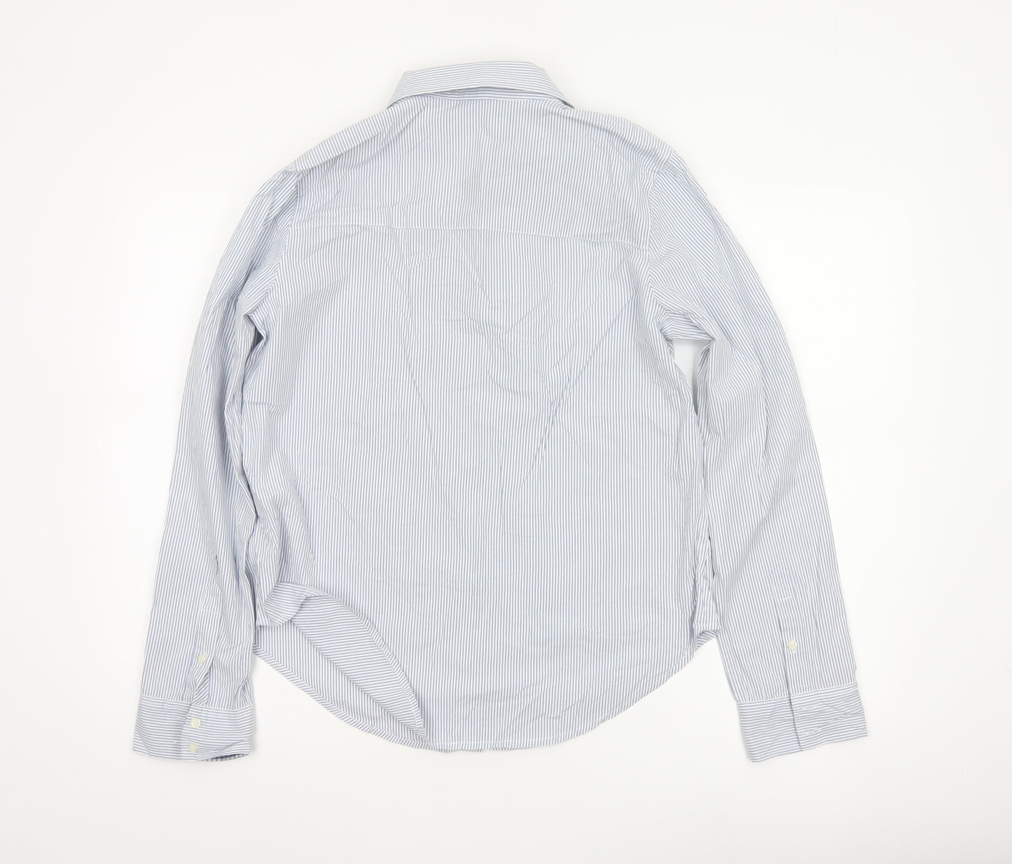 Abercrombie & Fitch Women Blue Stripe L Classic Cotton Button-Up Shirt