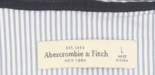 Abercrombie & Fitch Women Blue Stripe L Classic Cotton Button-Up Shirt