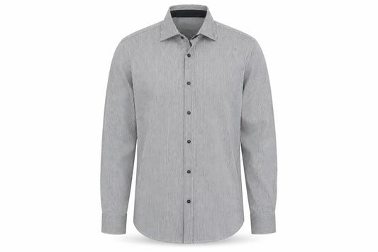 Front view of Giordano Men’s Grey Striped XL 44 Slim Tailored Long Sleeve Shirt