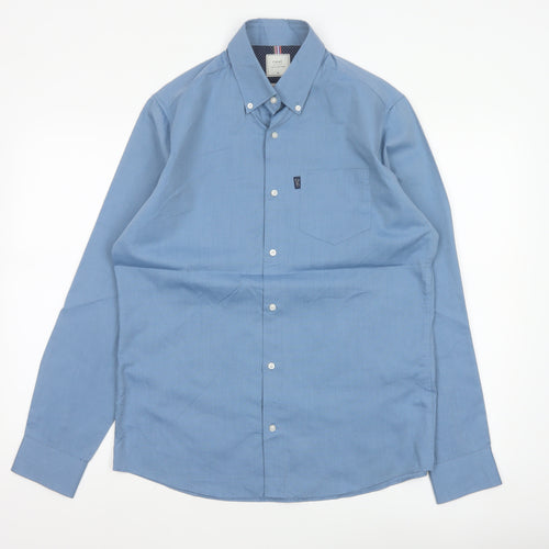Next Men Blue M Slim Fit Cotton Blend Button-Down Long Sleeve Shirt