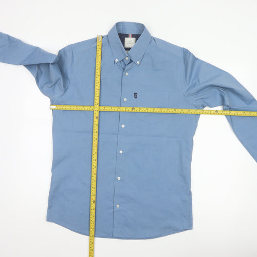 Next Men Blue M Slim Fit Cotton Blend Button-Down Long Sleeve Shirt