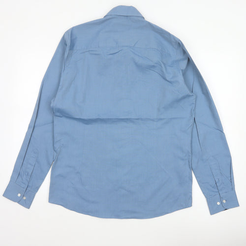 Next Men Blue M Slim Fit Cotton Blend Button-Down Long Sleeve Shirt