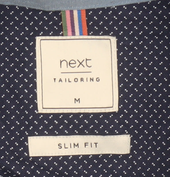 Next Men Blue M Slim Fit Cotton Blend Button-Down Long Sleeve Shirt