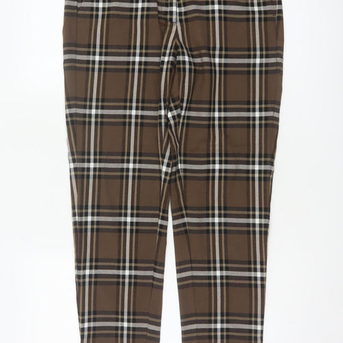 M&S Women Brown Plaid The Mia Slim Tapered Dress Trousers UK 10 Short