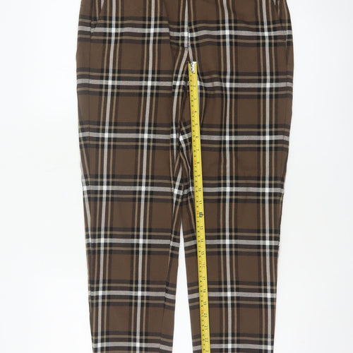 M&S Women Brown Plaid The Mia Slim Tapered Dress Trousers UK 10 Short