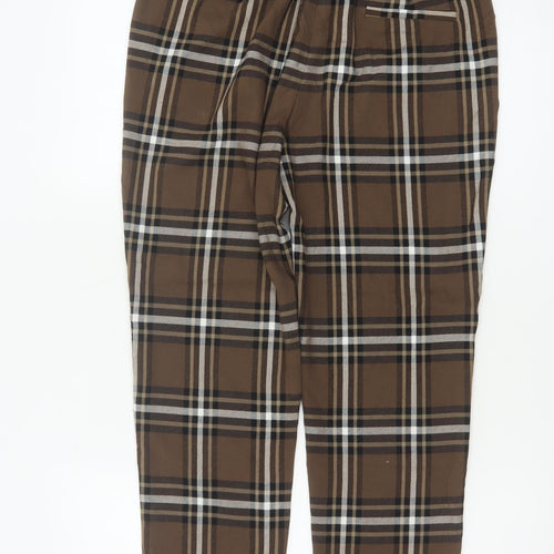 M&S Women Brown Plaid The Mia Slim Tapered Dress Trousers UK 10 Short