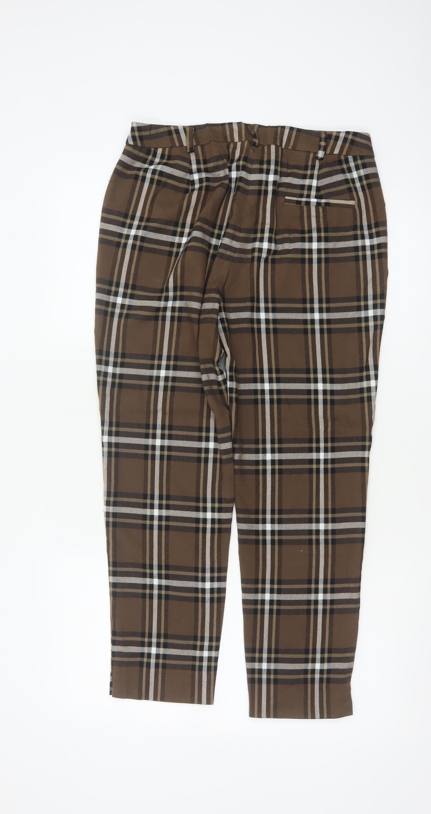 M&S Women Brown Plaid The Mia Slim Tapered Dress Trousers UK 10 Short