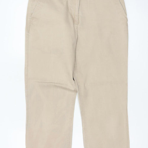Next Women Beige UK 10 Regular Tapered Chino Trousers Cotton Stretch
