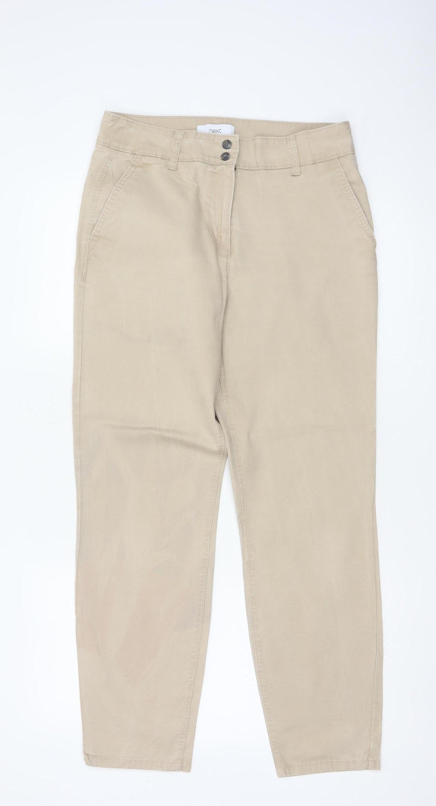 Next Women Beige UK 10 Regular Tapered Chino Trousers Cotton Stretch