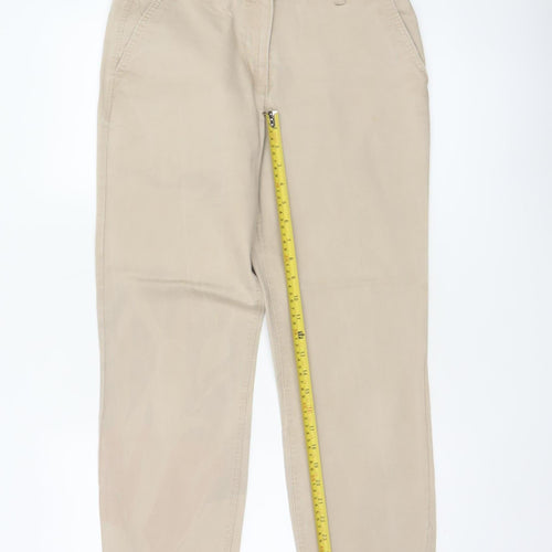 Next Women Beige UK 10 Regular Tapered Chino Trousers Cotton Stretch
