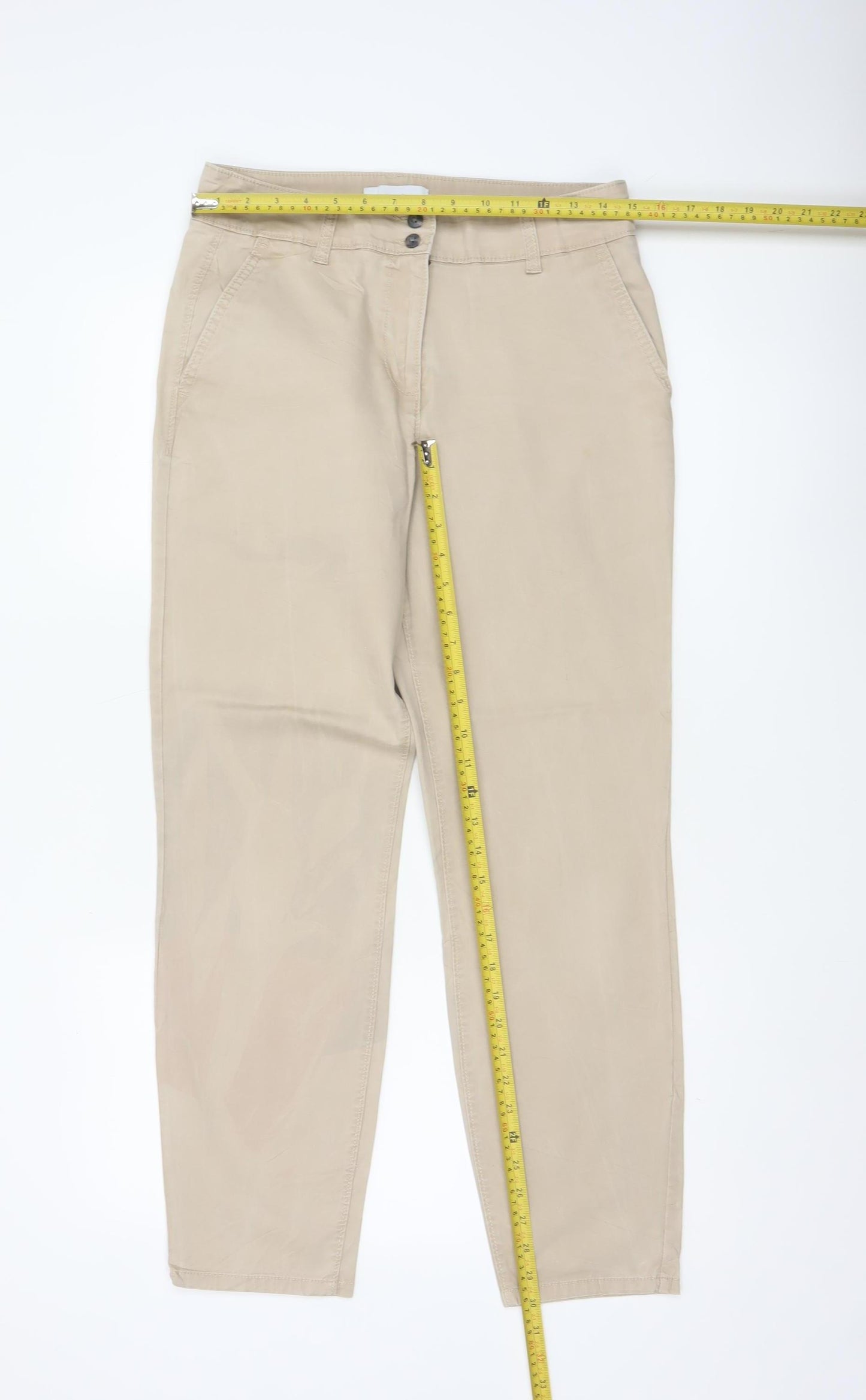 Next Women Beige UK 10 Regular Tapered Chino Trousers Cotton Stretch