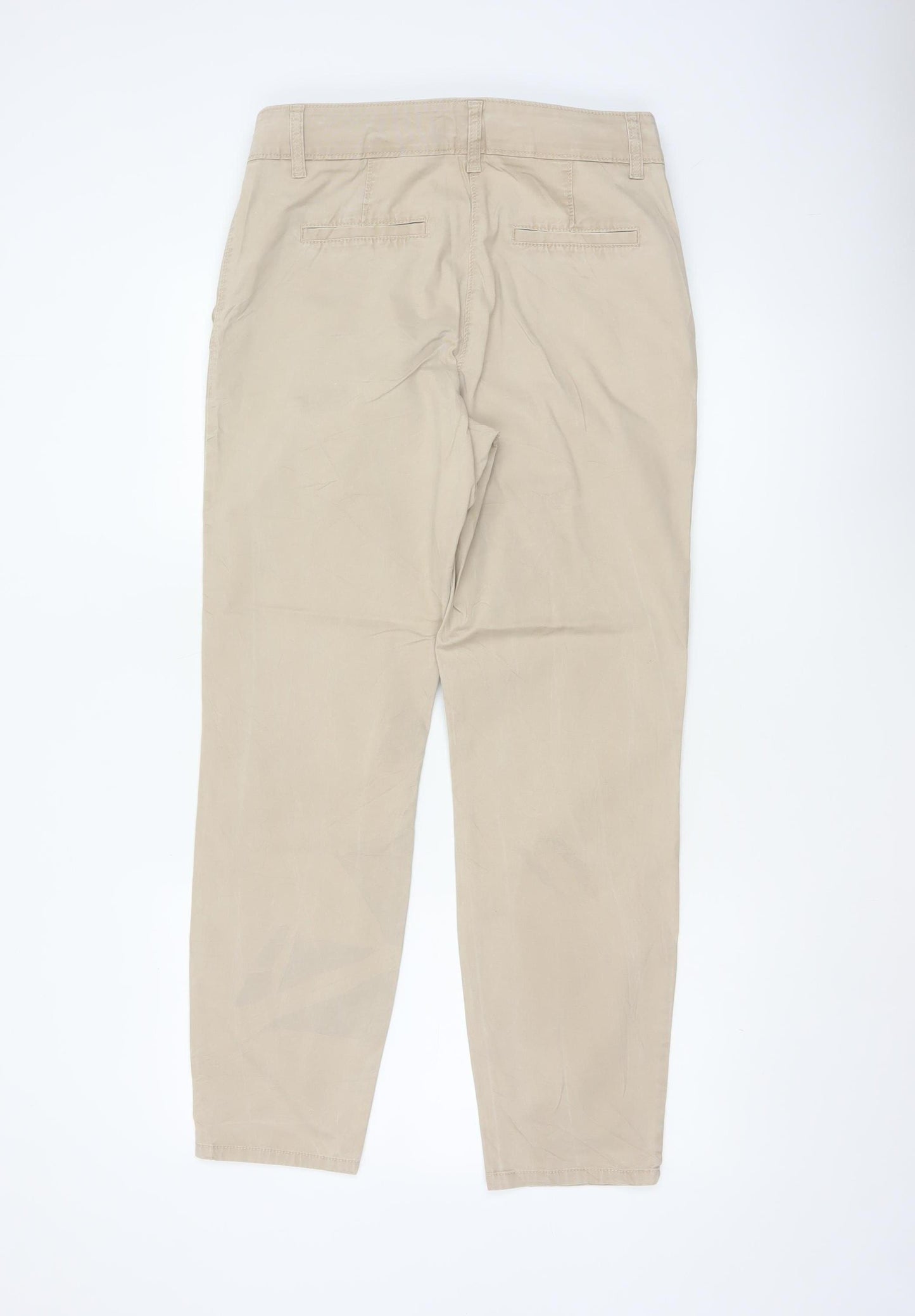 Next Women Beige UK 10 Regular Tapered Chino Trousers Cotton Stretch