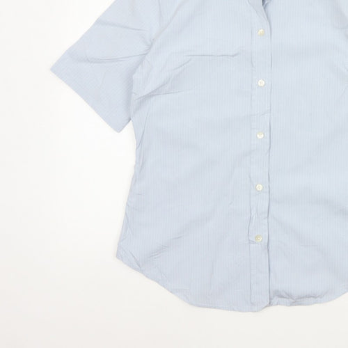Gap Women Blue Striped M Short Sleeve Collared Button-Up Shirt