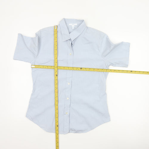 Gap Women Blue Striped M Short Sleeve Collared Button-Up Shirt