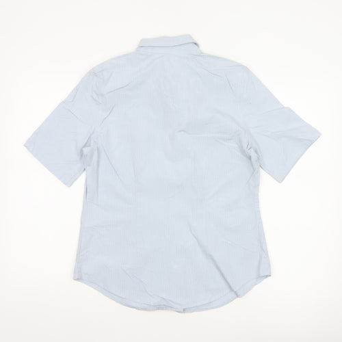 Gap Women Blue Striped M Short Sleeve Collared Button-Up Shirt