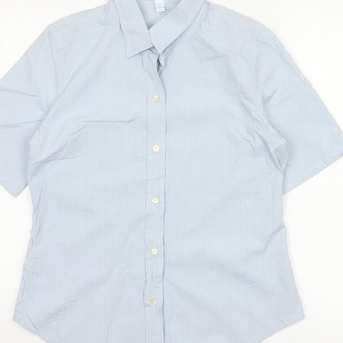Gap Women Blue Striped M Short Sleeve Collared Button-Up Shirt