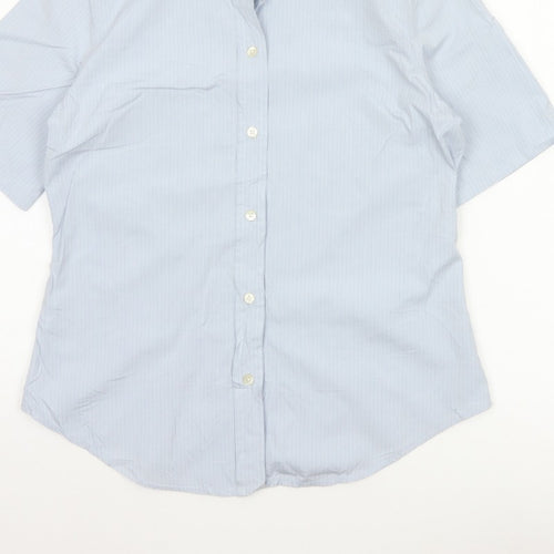 Gap Women Blue Striped M Short Sleeve Collared Button-Up Shirt